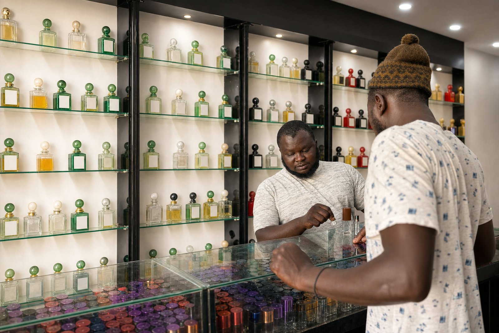 Préparation d’un parfum devant un client